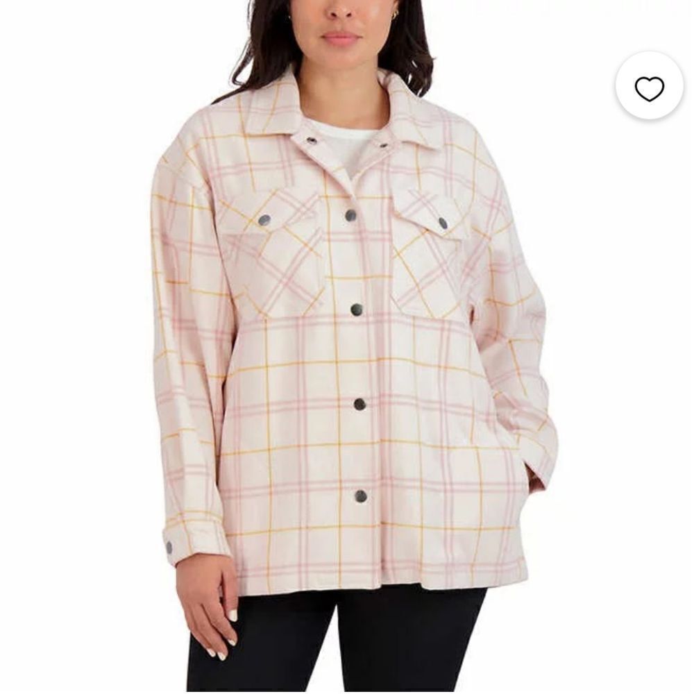 HFX Ladies Shirt Jacket in Pink Plaid Size M